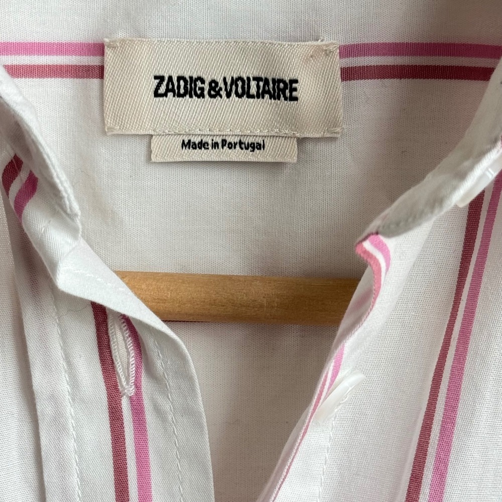 Zadig & Voltaire Tais Pop Raye Brod Shirt Mens Pink White Striped Graphic Medium - Picture 2 of 10